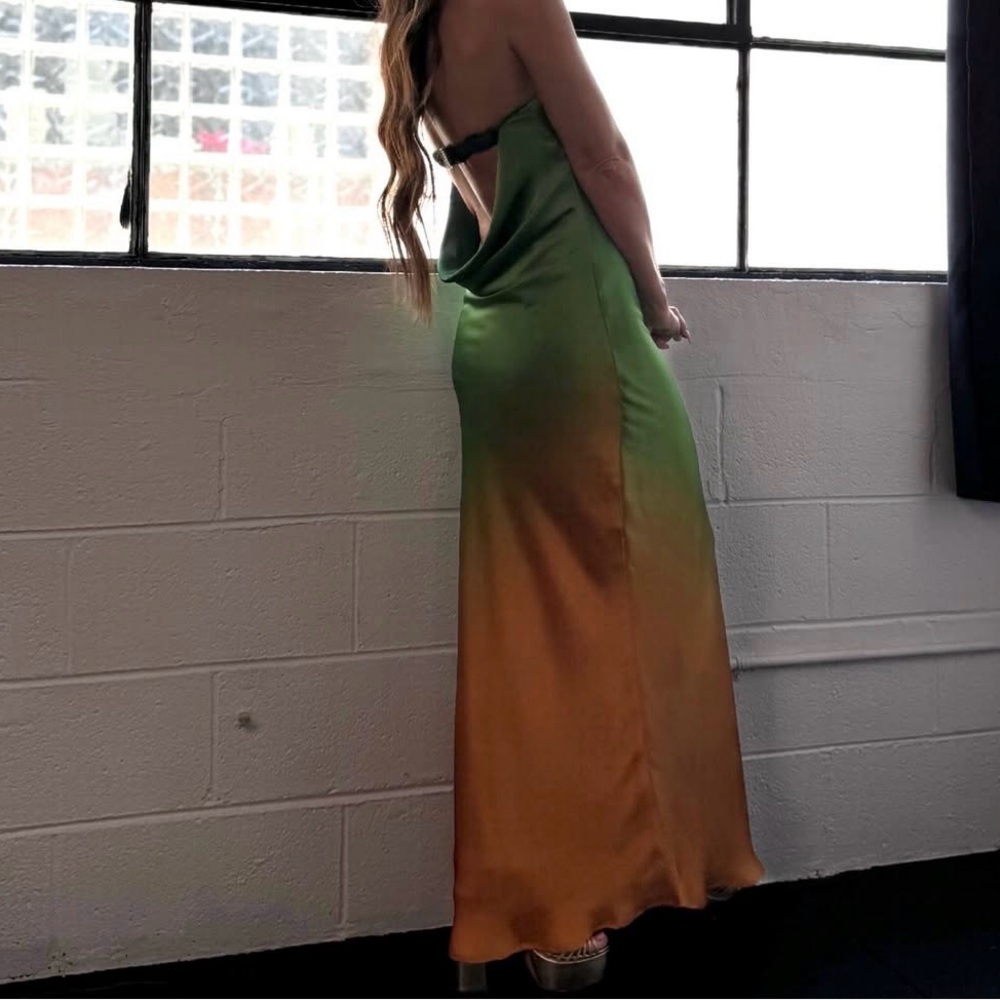 Dress Forum Green and Orange Backless Dress